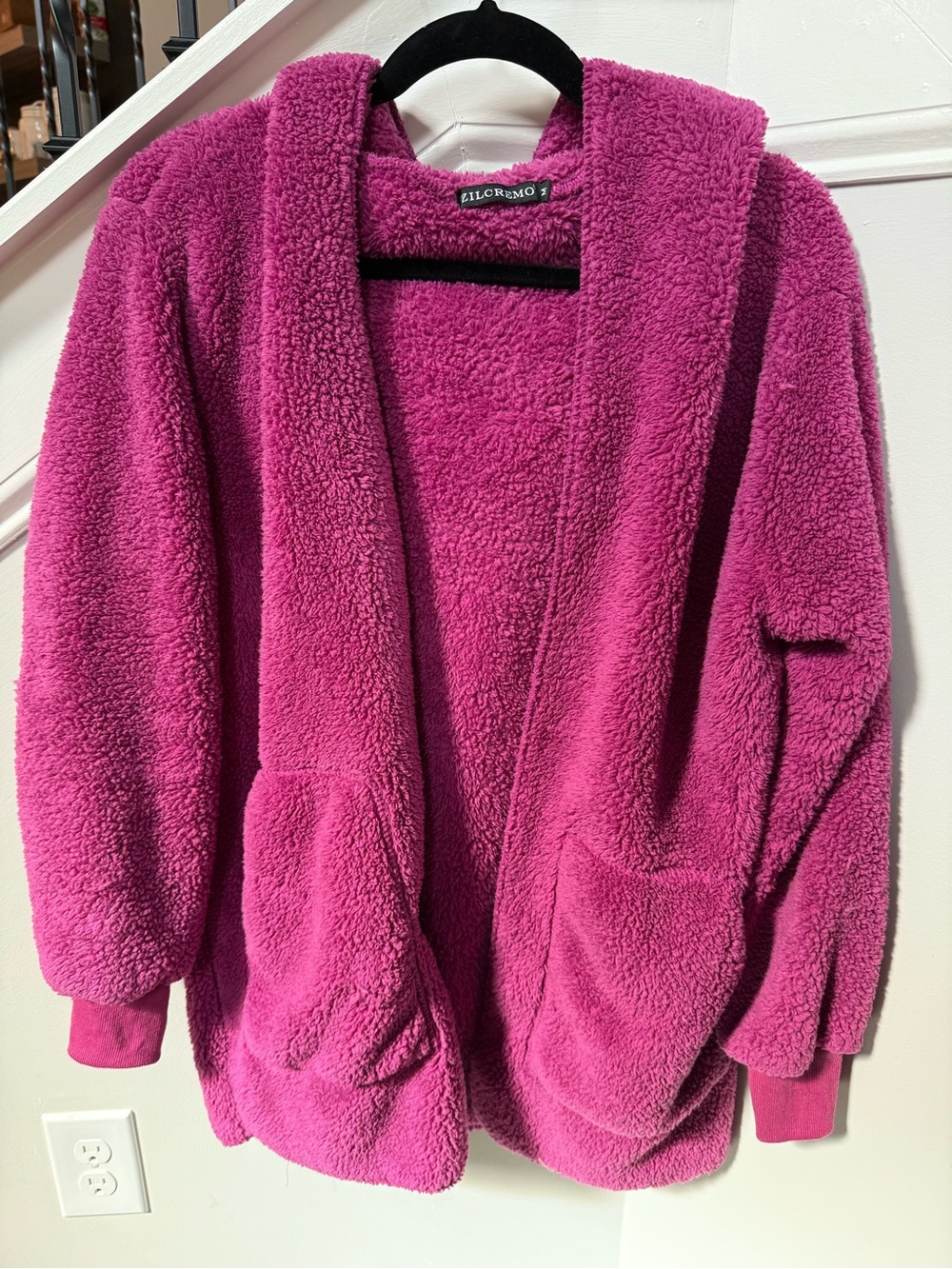 Zilchromo Plush Hooded Sherpa Cardigan - Bright Fuchsia Pink